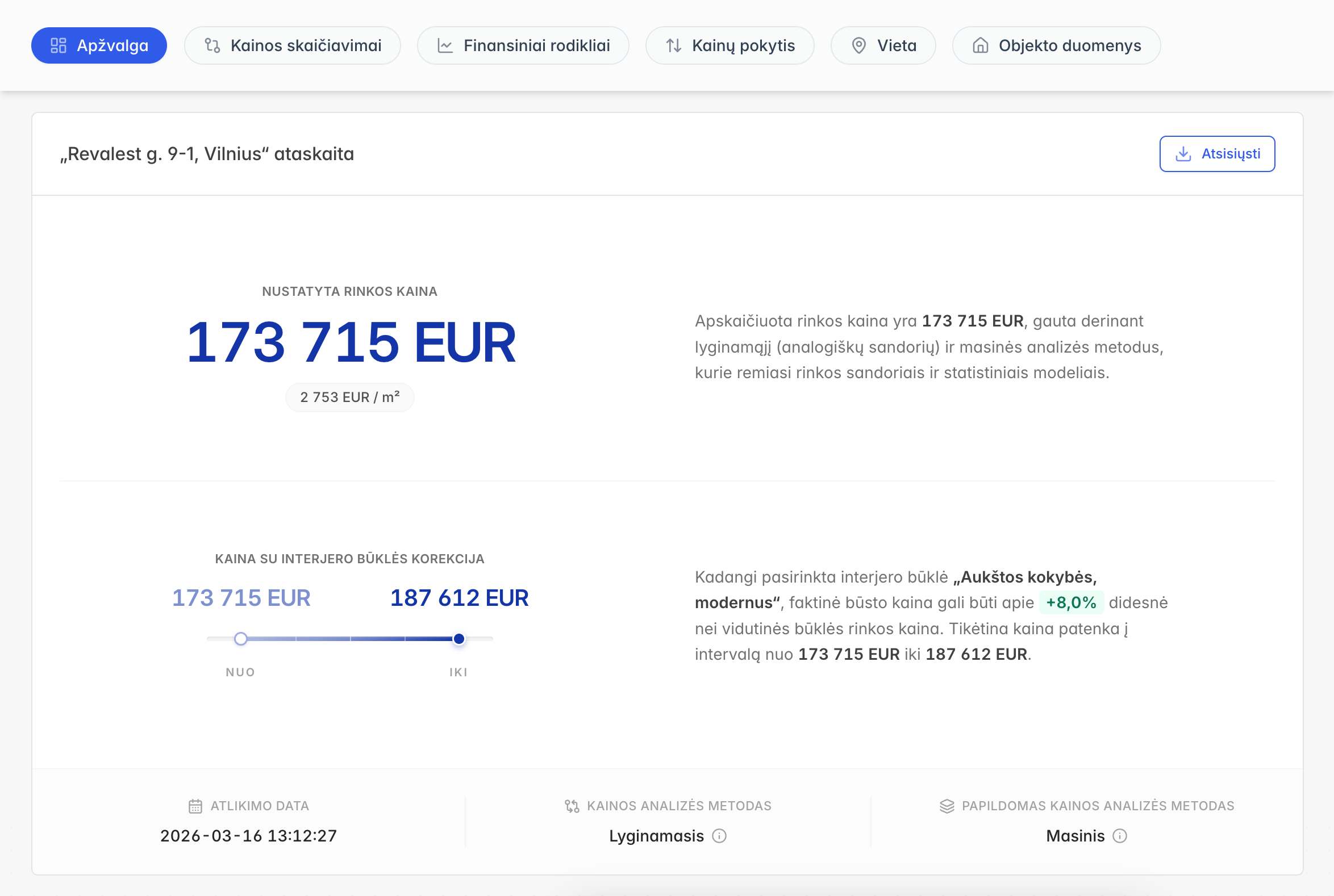 Revalest būsto kainos ataskaitos pavyzdys